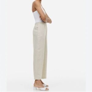 H&M Linen Blend Pleated Light Beige Highrise Cropped Pants Size 4